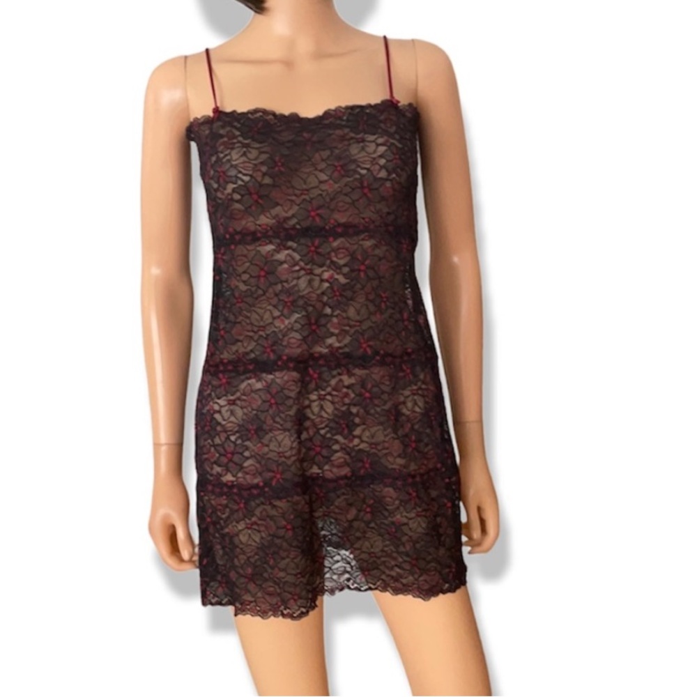 NWOT Victoria’s Secret Black Red Lace Slip Dress Lingerie S Y2K